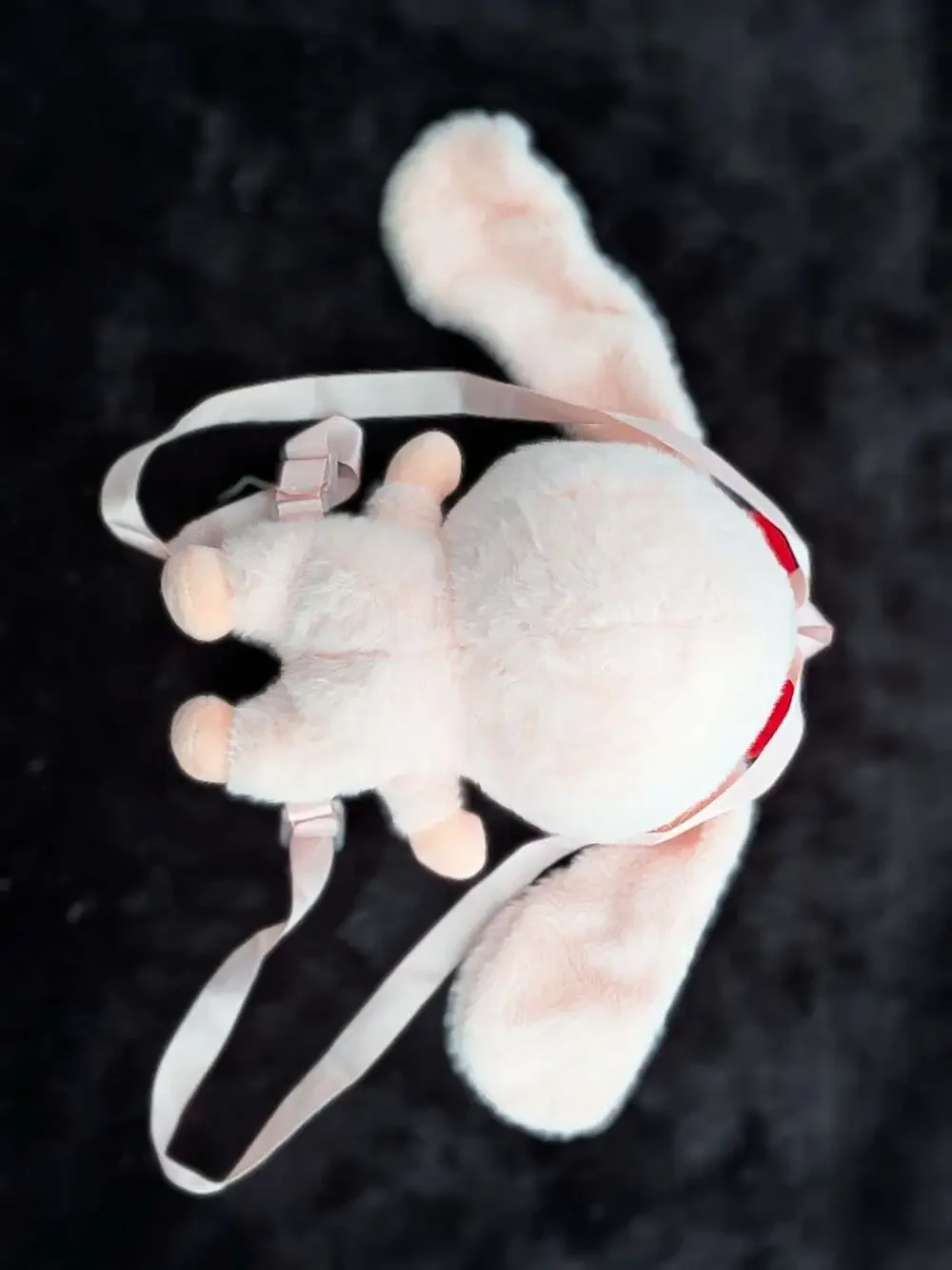 Baby Three Plush Backpack Pink Bunny Rabbit with Red Bow and Adjustable Straps